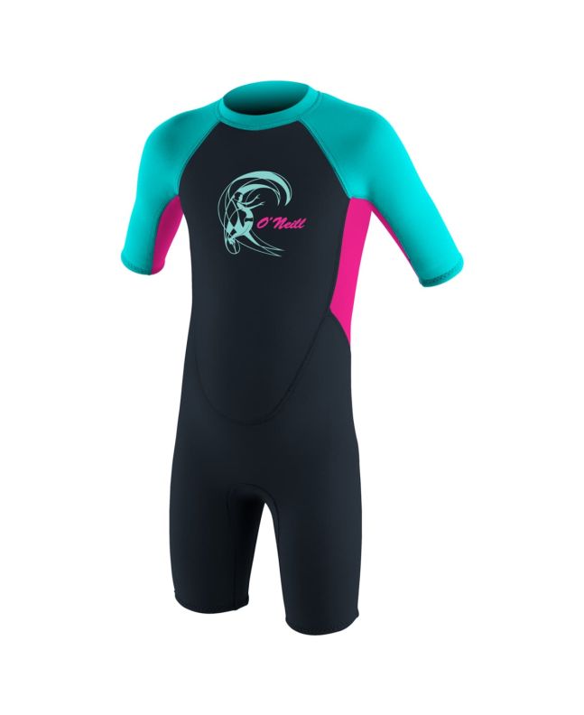 Neopreno corto O'Neill Toddler Reactor-2 2mm Back Zip Spring para niƱa color gris aguamarina y fucsia