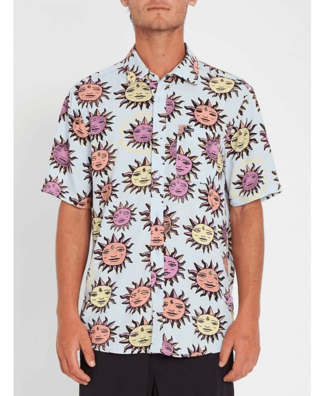 Camisa de manga corta para hombre Volcom Ozzy Sun SS azul con soles
