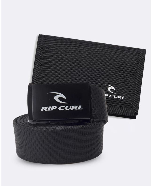 Pack regalo Rip Curl cinturón y cartera surfera negros para hombre