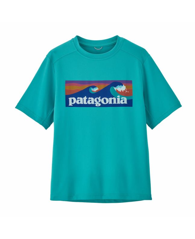 Camiseta de manga corta Patagonia Kids Capilene Silkweight Boardshort Logo Azul Turquesa para niños