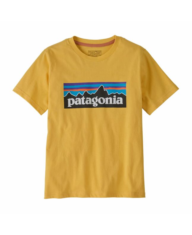 Camiseta amarilla Patagonia Kids P-6 Logo para niño/a con logo frontal y algodón orgánico regenerativo
