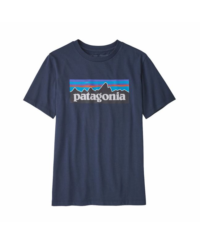 Camiseta de manga corta Patagonia Kids Regenerative Organic Certified Cotton P-6 Logo Azul Marino para niños