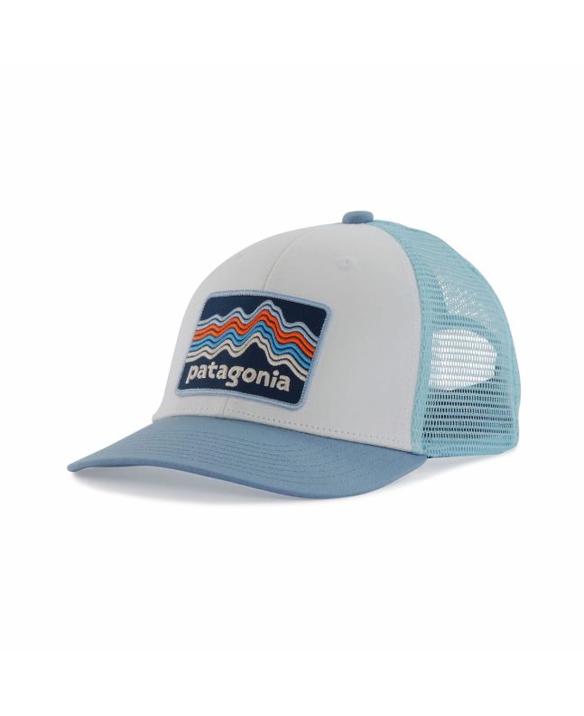Gorra de malla Patagonia Kids Trucker Hat Ridge Rise Stripe Light Plume Grey para niño