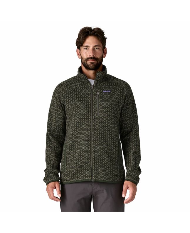Hombre con chaqueta de forro polar Patagonia Better Sweater Fleece Jacket Verde estampado