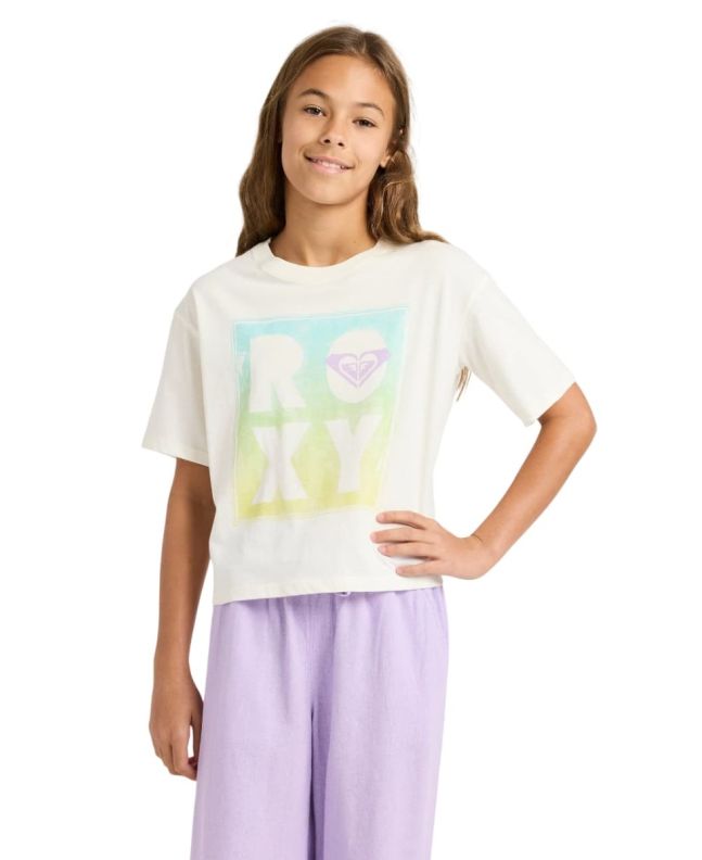 Niña con camiseta de manga corta Roxy Daisyloose Beach blanca
