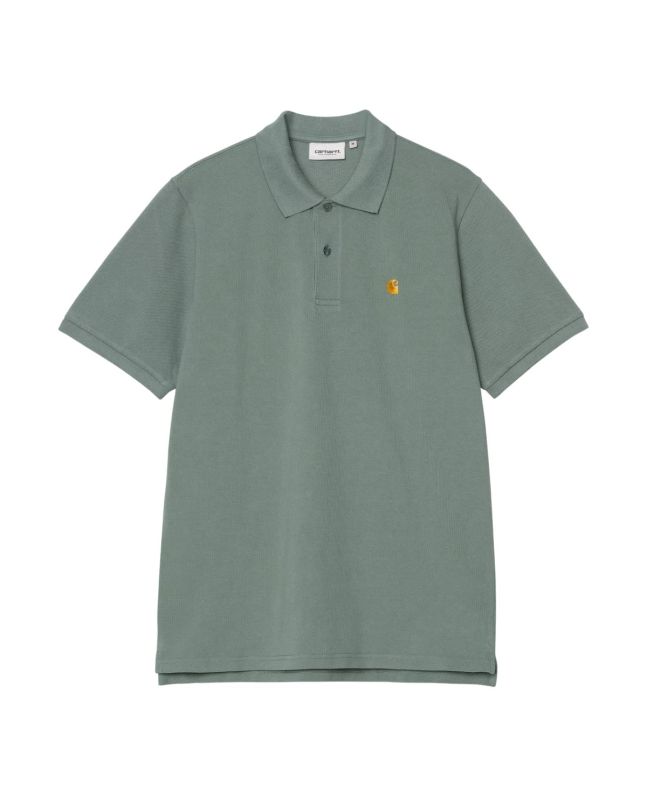 Polo de manga corta Carhartt WIP Chase Pique Silver Pine-Gold para hombre