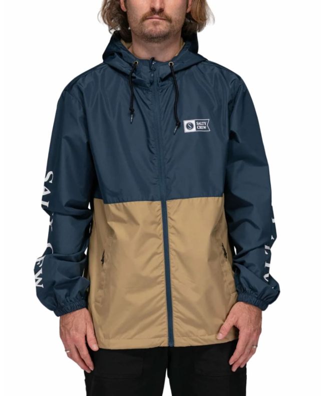 Hombre con chaqueta impermeable Salty Crew Surface Windbreaker Azul Marino-Paja