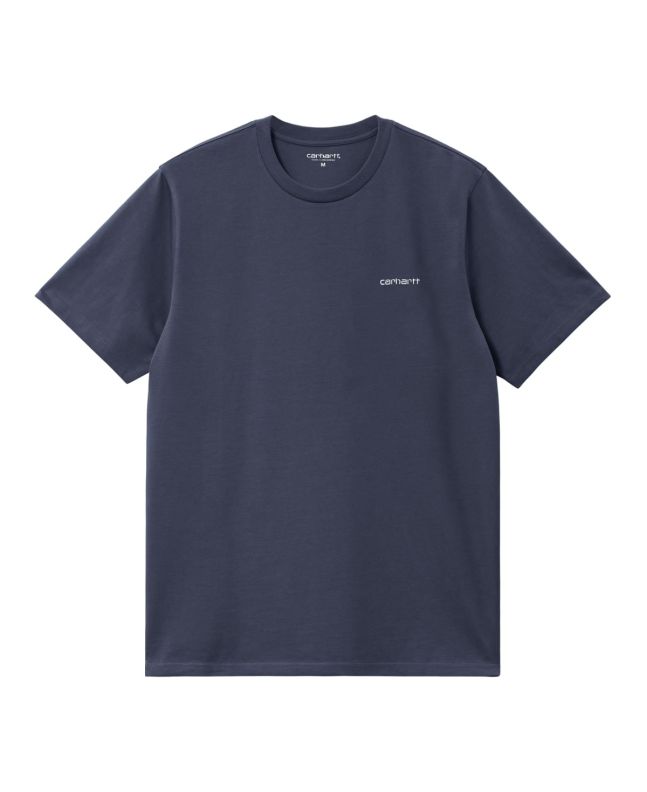  Camiseta de manga corta Carhartt WIP S/S Script Embroidery T-Shirt Air Force Blue-White para hombre