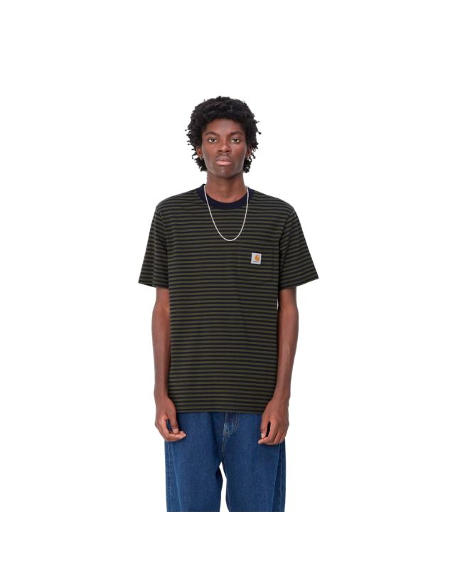 Hombre con Camiseta de manga corta Carhartt WIP Verner Pocket Verner Stripe Dark Navy/Office Green