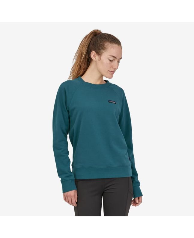 Mujer con Sudadera de cuello redondo Patagonia P-6 Label Organic Crew Sweatshirt azul 