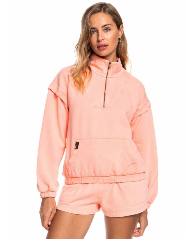 Mujer con Sudadera de media cremallera Roxy Locals Only Coral