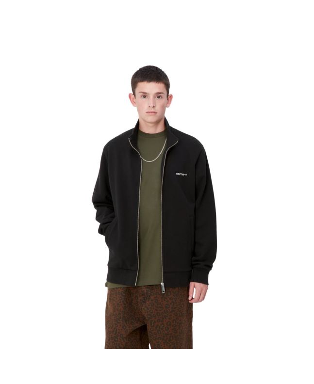 Hombre con Sudadera tipo chaqueta Carhartt WIP Script Embroidery Jacket Negra con logo blanco