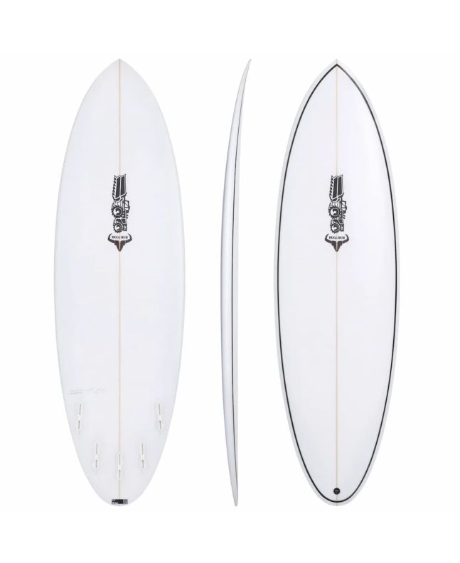 Tabla de Surf Funboard JS Bull Run PU 6'4 Blanca 42L Round Tail FCS II 5 Fin
