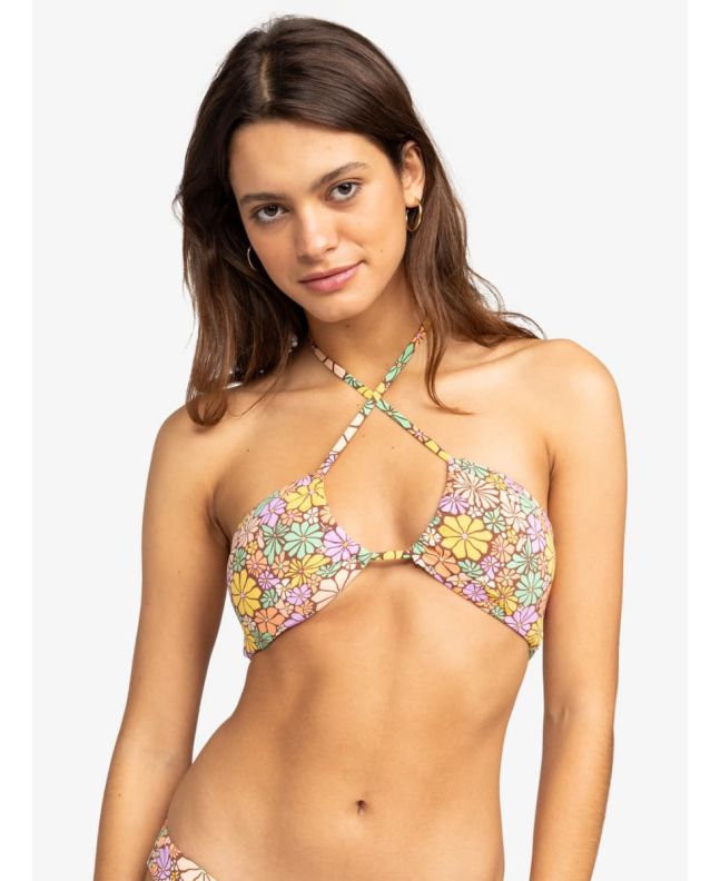 Mujer con Top de Bikini Bandeau Roxy All About Sol Marrón Floral