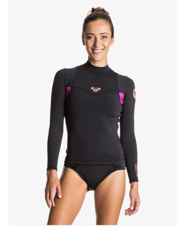 Mujer con chaqueta de neopreno Roxy Syncro 1mm Wetsuit Top en negro