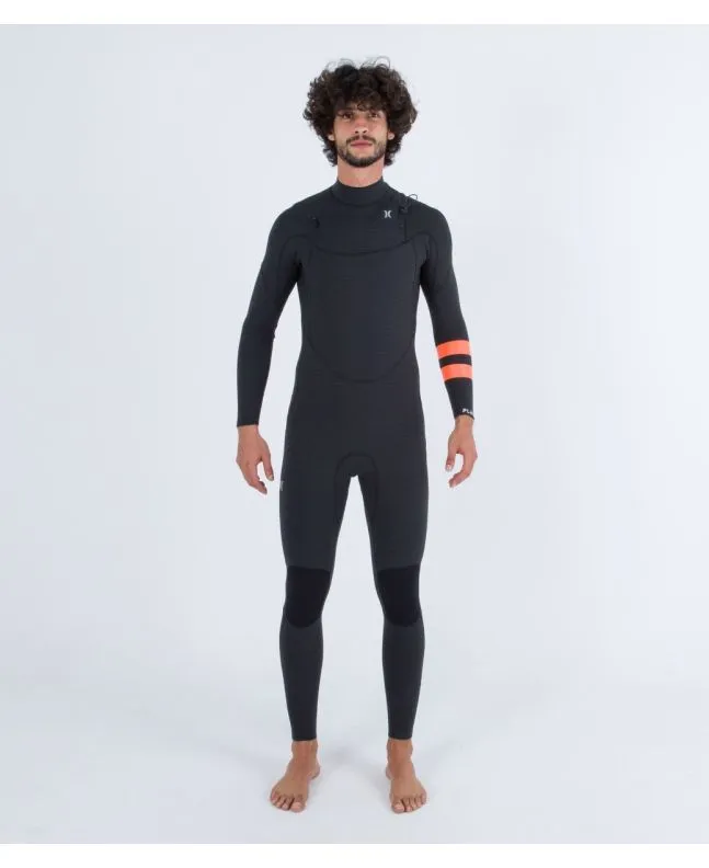 Hombre con traje de surf con cremallera en el pecho Hurley Plus 4/3mm negro grafito