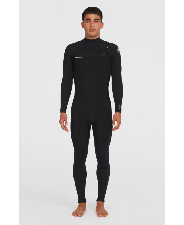 Hombre con traje de surf O'Neill Epic 3/2mm Negro con cremallera en el pecho