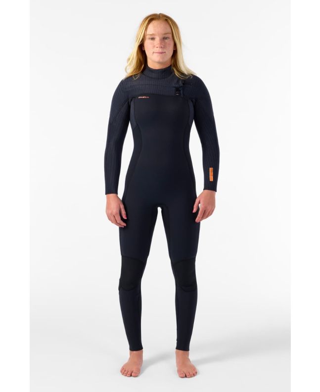 Mujer con traje de surf con cremallera en el pecho O'Neill Hyperfreak 3/2mm Plus Negro