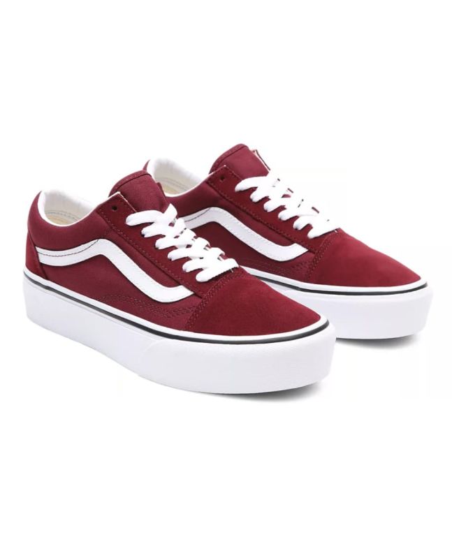 Zapatillas Vans Old Skool con plataforma granates con suela y banda lateral blancas