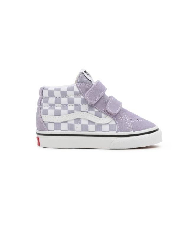 Zapatillas Vans Sk8-Mid Reissue Checkerboard con cierre de velcro lavanda para bebé