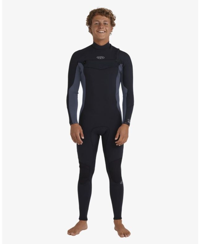 Hombre con Traje de neopreno con cremallera en el pecho Billabong Absolute Natural 4/3mm Blue Combo