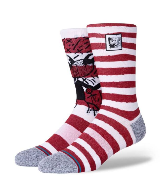 Calcetines Stance Mickey TV Haring Mix blanco y rojo a rayas Lateral