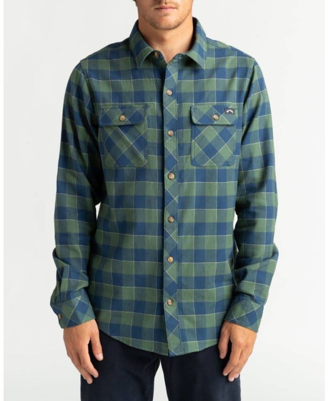 Camisa Billabong All Day Flannel LS verde y azul a cuadros frontal