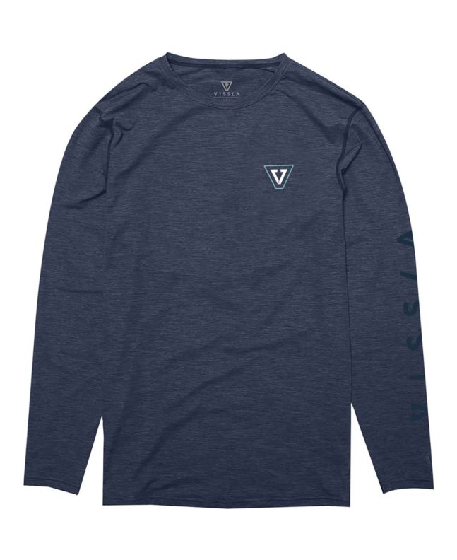 Camiseta de surf Vissla Alltime LS para hombre azul marino frontal