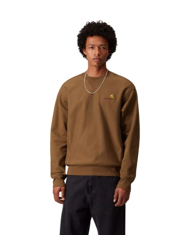 Hombre con sudadera básica Carhartt WIP American Script Sweatshirt Marrón Hamilton