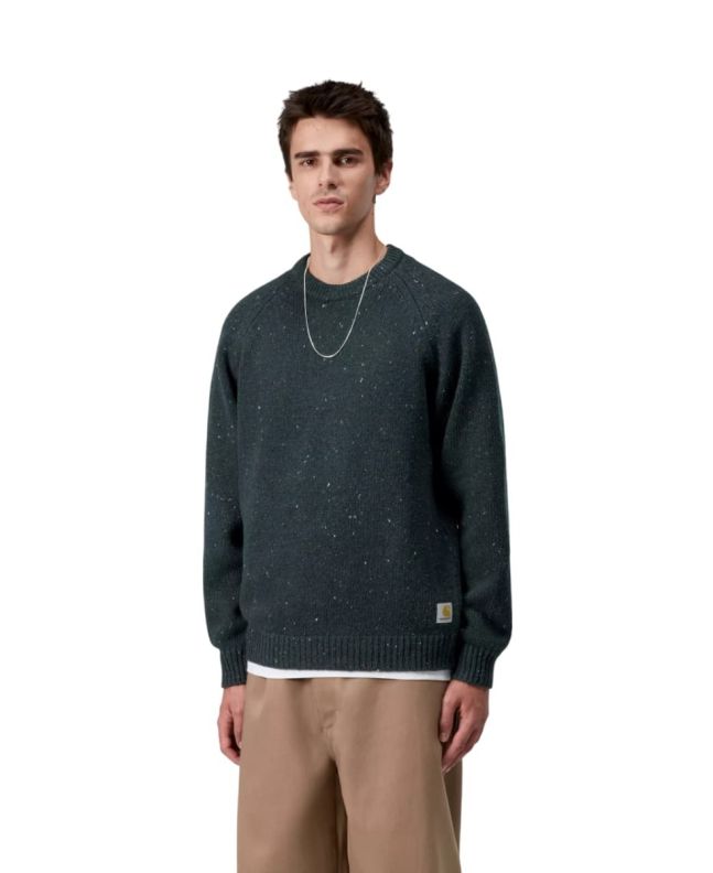 Hombre con Jersey de lana Carhartt WIP Anglistic Sweater Speckled Deep Lagoon