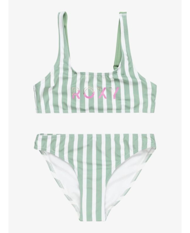 Conjunto de bikini bralette Roxy Girl Bico Active RG Verde rayas para niña 6-16 años