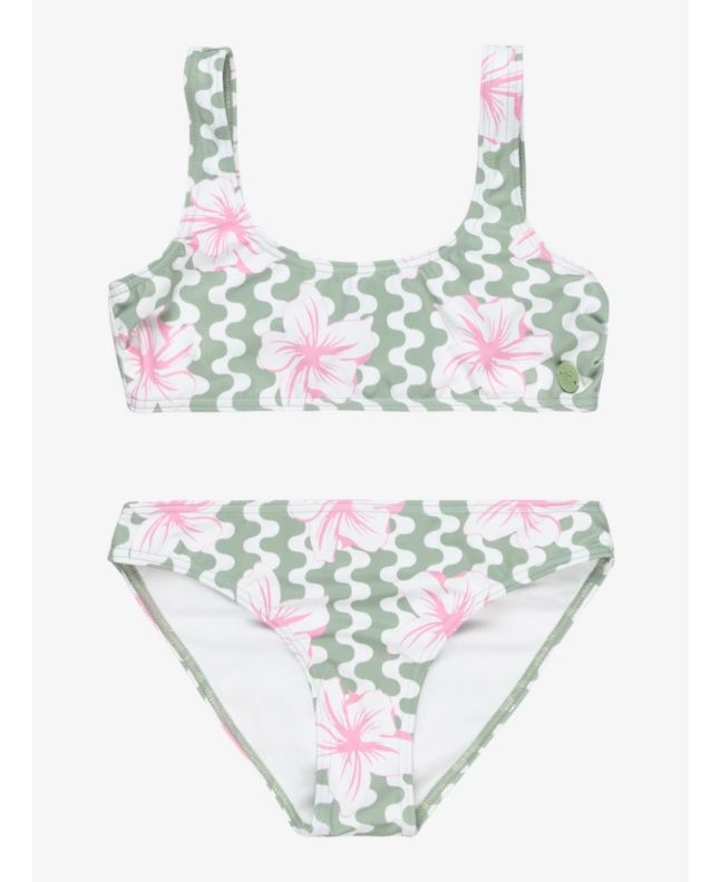 Conjunto de bikini bralette Roxy Girl Party Waves verde para niña 6 a 16 años