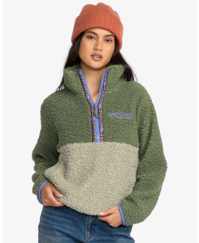 Mujer con Sudadera sherpa de media cremallera Billabong Horizon Verde