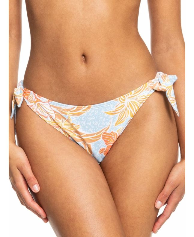 Mujer con braguita de bikini Roxy Island In the Sun Tide Side azul con estampado floral