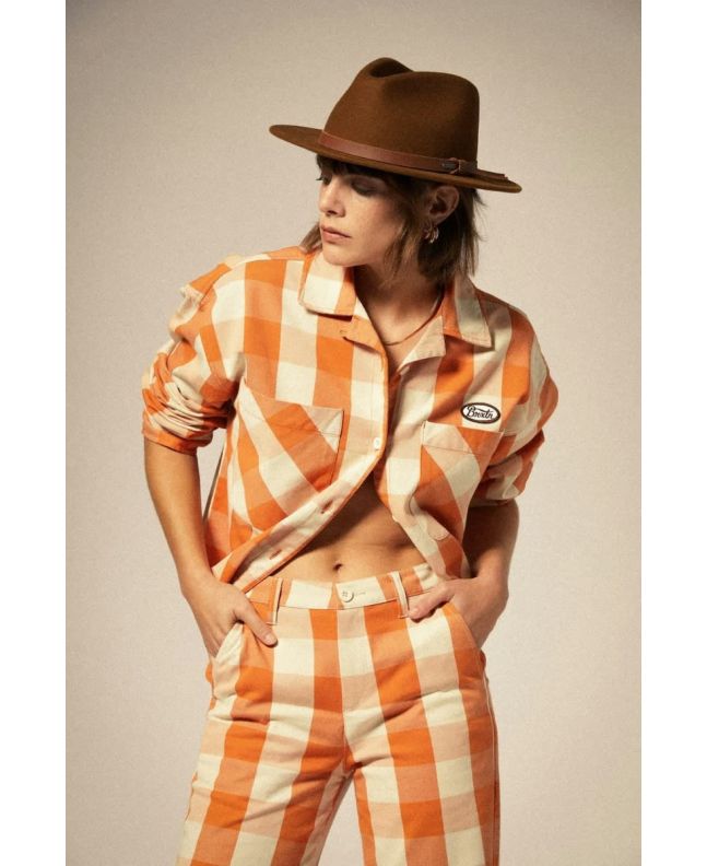 Mujer con Sobrecamisa Brixton Utopia naranja a cuadros