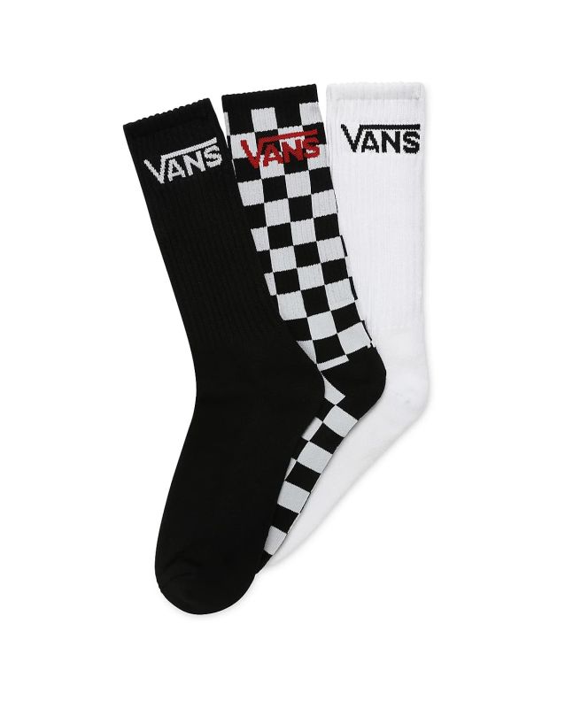 Calcetines altos Vans Classic Crew Negro-Checkerboard-Blanco 3 Pack para hombre