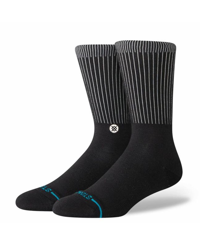 Calcetines Stance Icon Crew Black, diseño unisex con caña alta y líneas verticales en contraste 