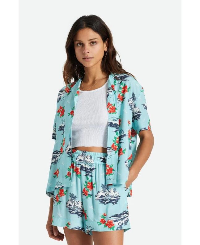 Mujer con camisa de manga corta Brixton Bunker Paradise azul