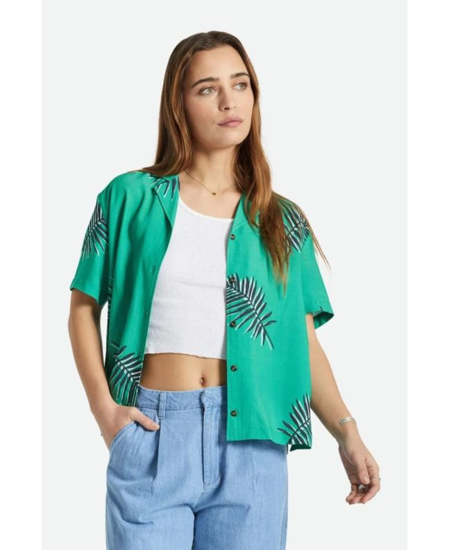 Mujer con camisa de manga corta Brixton Bunker Paradise Woven verde 