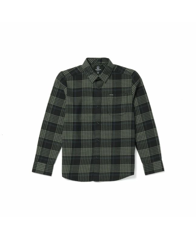 Camisa de manga larga Volcom Caden Plaid negra para niños de 8 a 14 años