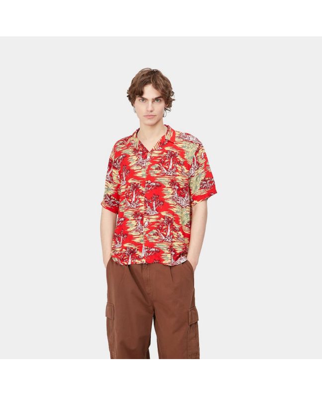 Hombre con camisa surfera de manga corta Carhartt WIP Bayou Shirt roja