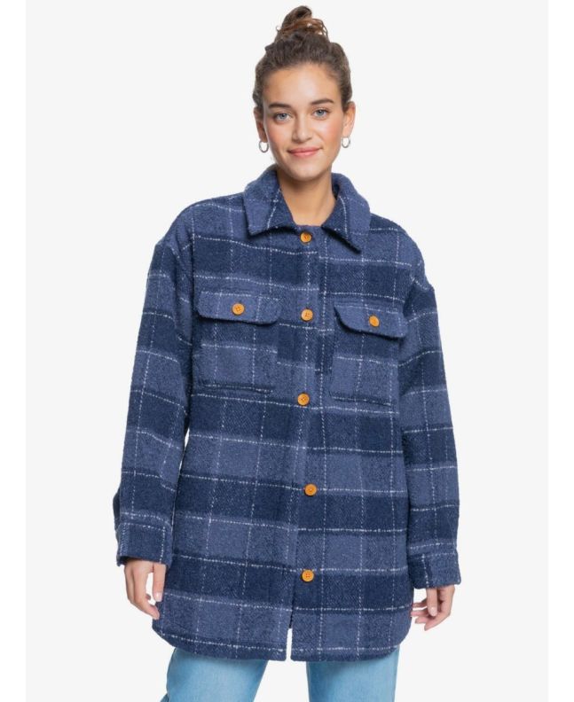 Mujer con camisa estilo abrigo Roxy Like Magic azul marino