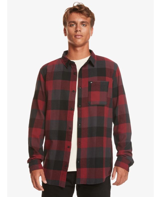 Hombre con Camisa de franela Quiksilver Motherfly negra y roja a cuadros