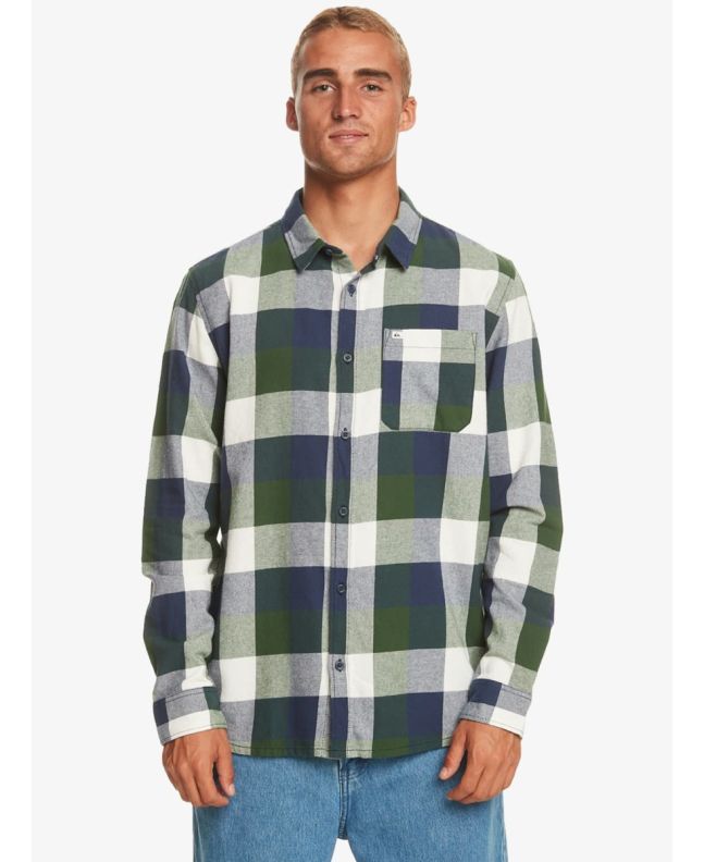 Hombre con camisa de franela Quiksilver Motherfly Azul Marino y Verde a cuadros