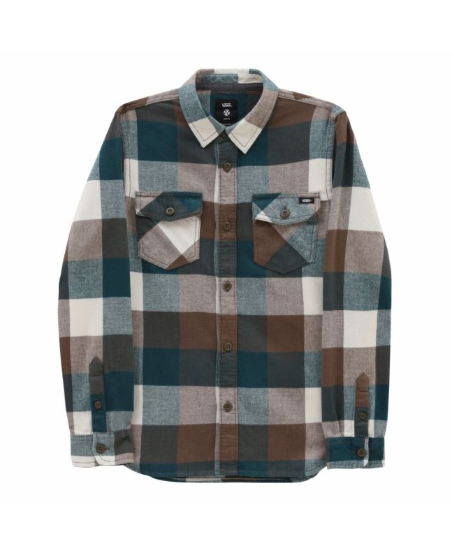 Camisa de franela de manga larga Vans Box Flannel Boys verde a cuadros para niños de 8 a 14 años
