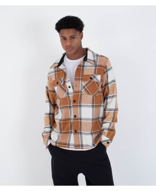 Hombre con camisa de franela Hurley Ranger marrón a cuadros