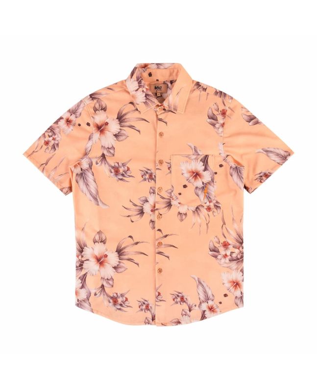 Camisa de manga corta Lightning Bolt Botanic Piquet en tono melocotón y estampado floral para hombre
