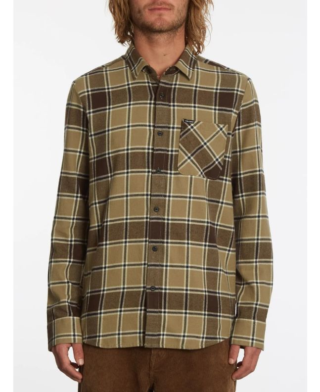 Hombre con camisa de manga larga de franela Volcom Caden Plaid caqui