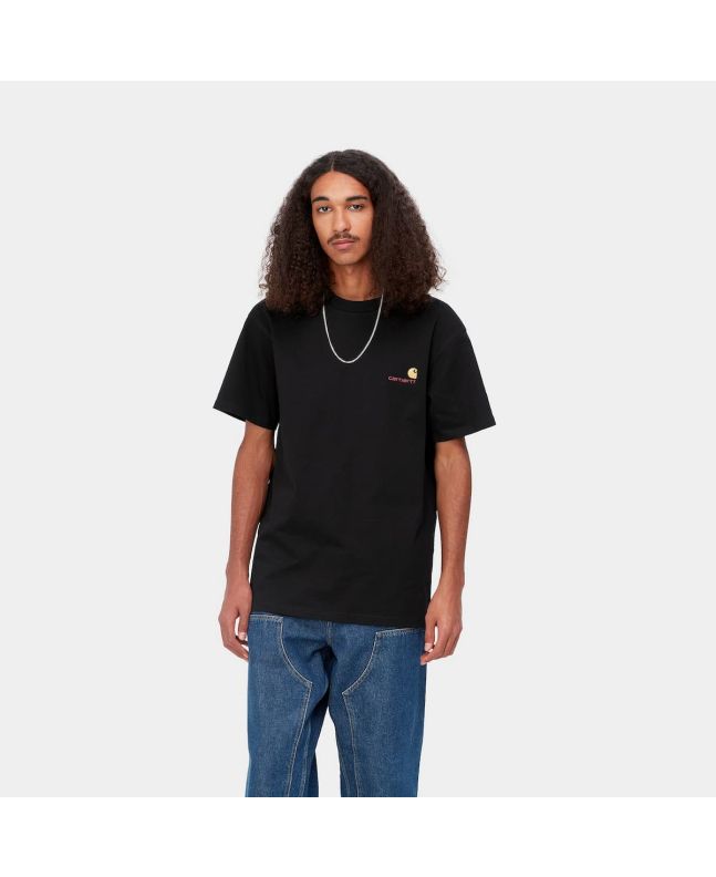 Hombre con camiseta orgánica de manga corta Carhartt WIP American Script Negra