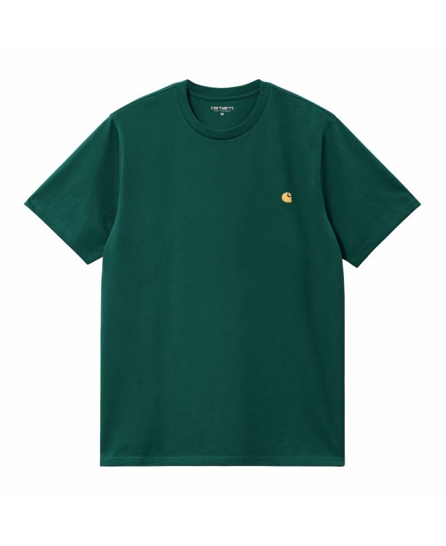 Camiseta holgada de manga corta Carhartt WIP Chase verde con logo dorado para hombre